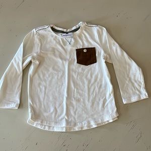 Tommy Bahama long sleeve tee with brown corduroy pocket.